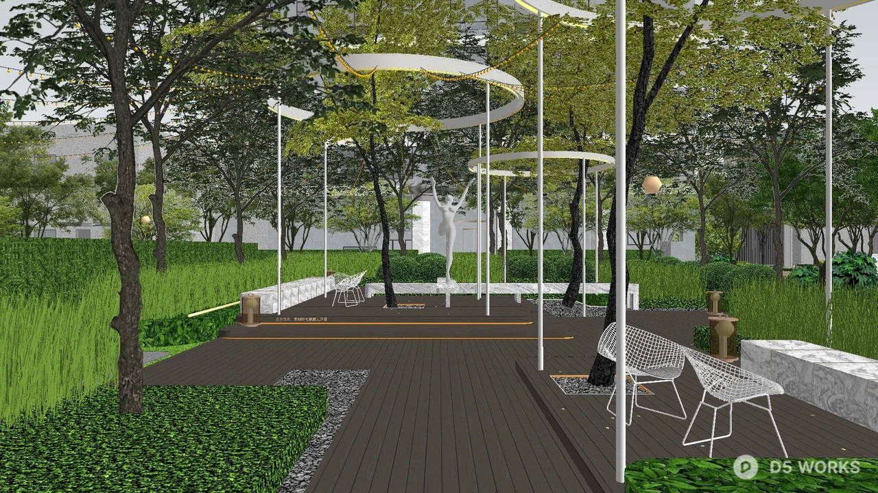 Urban Park With Wooden Deck And Modern Canopy 3d model - Image 1