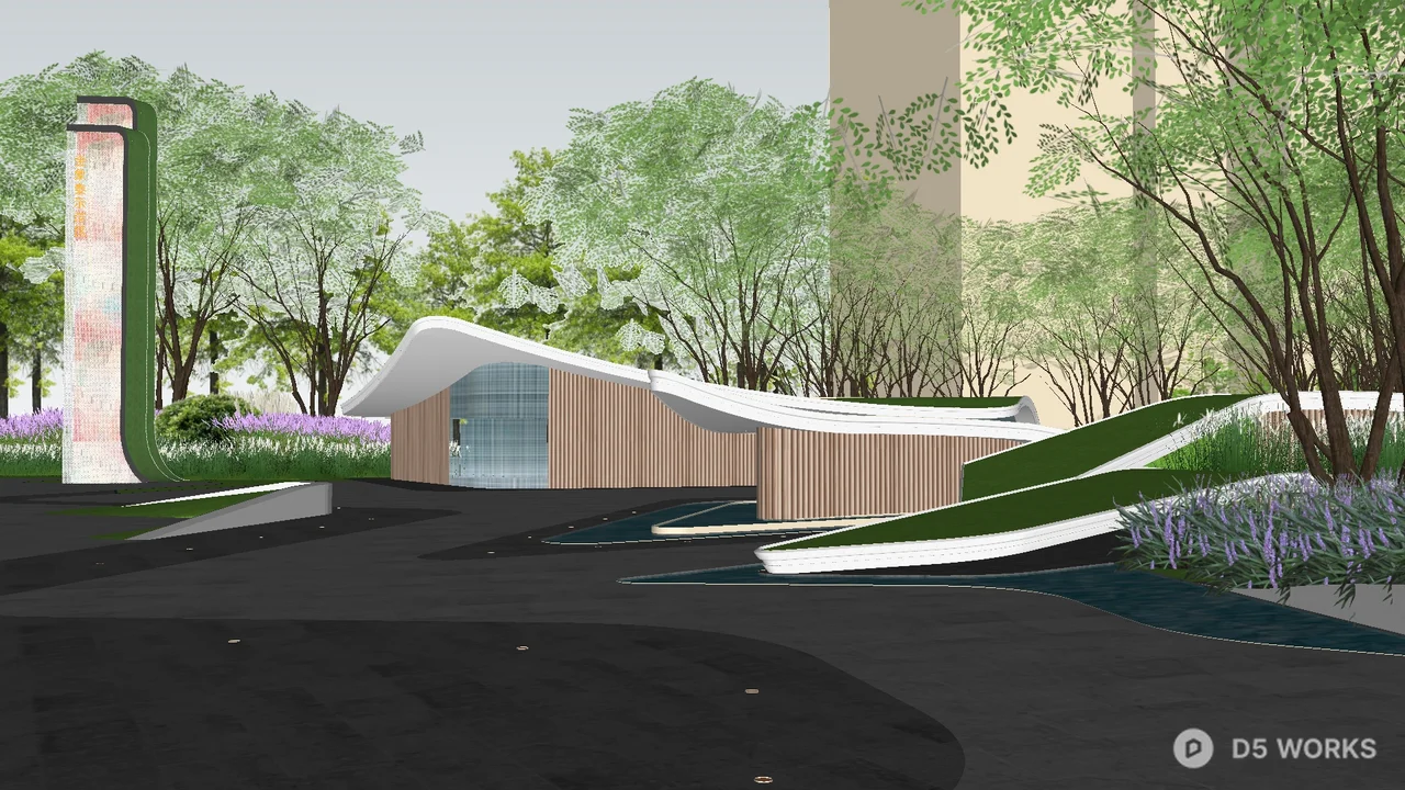 Modern Roof Garden With Curved Pavilion 3d model - Image 1