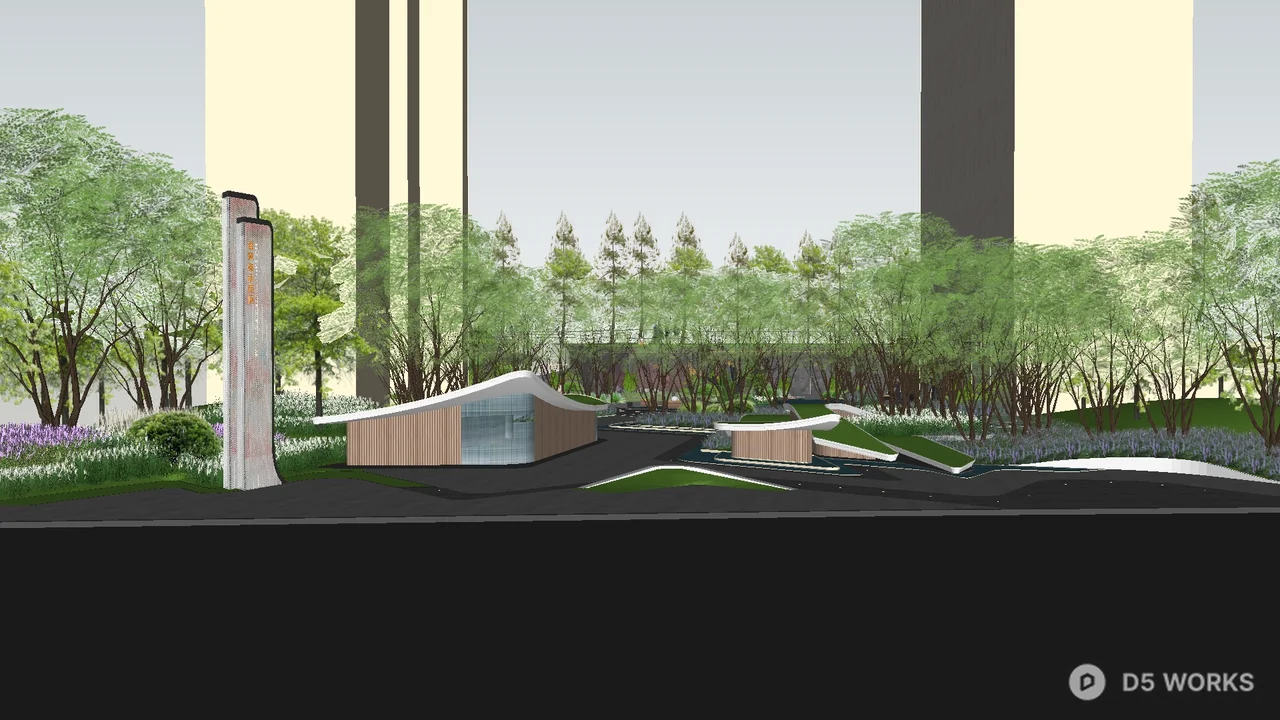 Modern Roof Garden With Curved Pavilion 3d model thumbnail 2