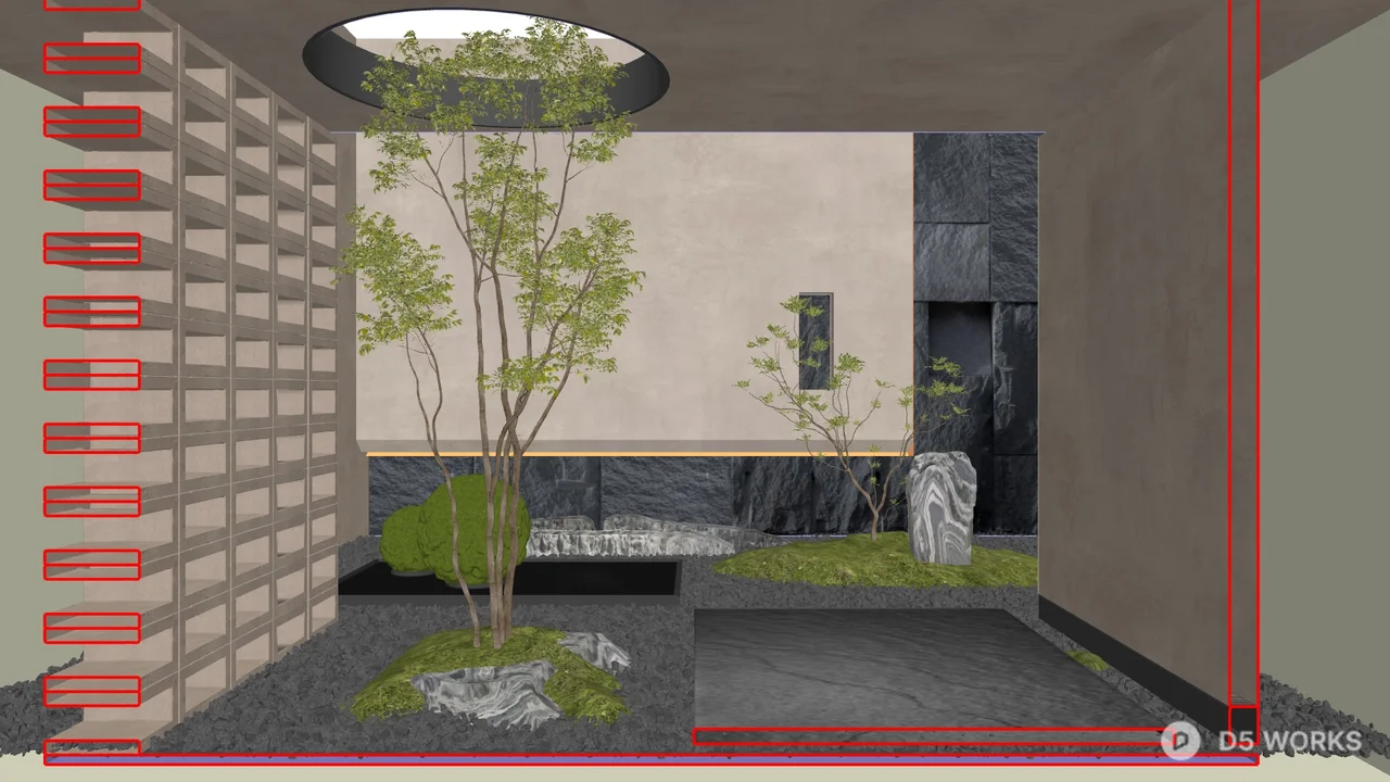 Minimalist Villa Courtyard with Stone Path and Greenery 3d model - Image 1