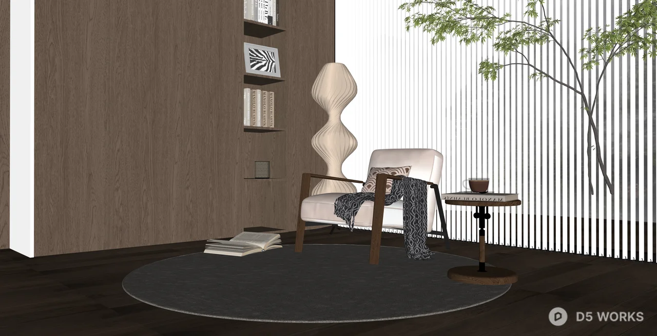 Modern Japandi Reading Nook Furniture Set 3d model thumbnail 2