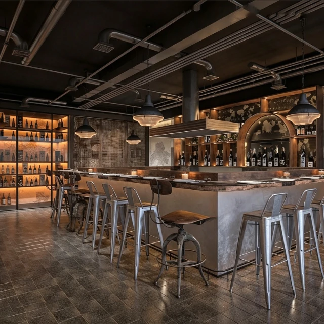 Industrial Loft Style Bar and Lounge Interior 3d model
