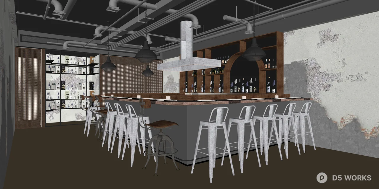 Industrial Loft Style Bar and Lounge Interior 3d model thumbnail 2