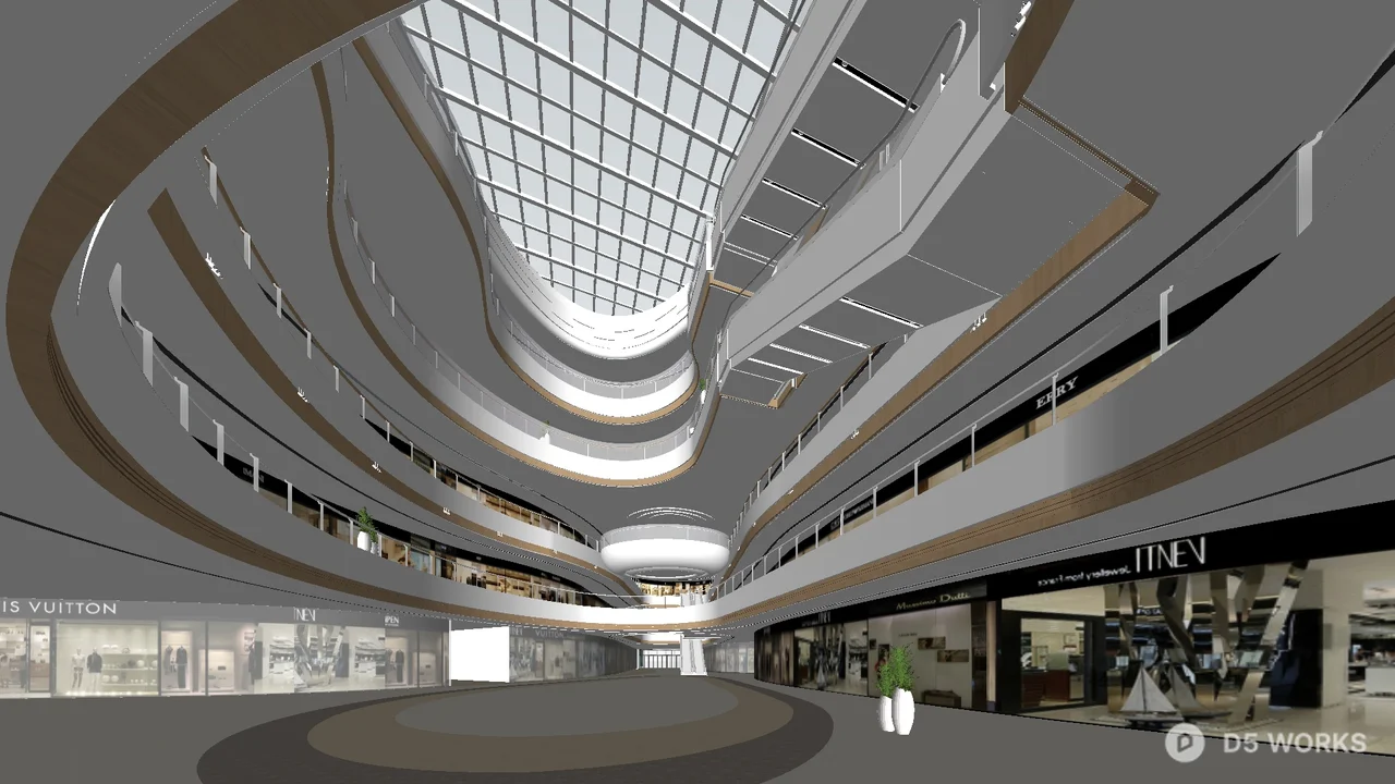 Modern Curved Mall Atrium With Skylight 3d model - Image 1