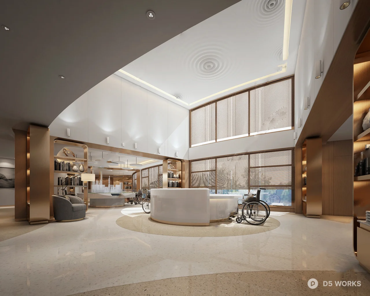 Modern Lobby With Curved Ceiling And Wheelchair Access 3d model - Image 1