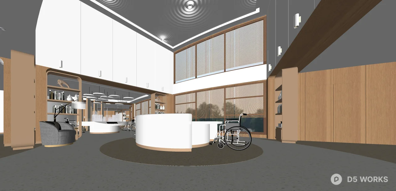 Modern Lobby With Curved Ceiling And Wheelchair Access 3d model thumbnail 2