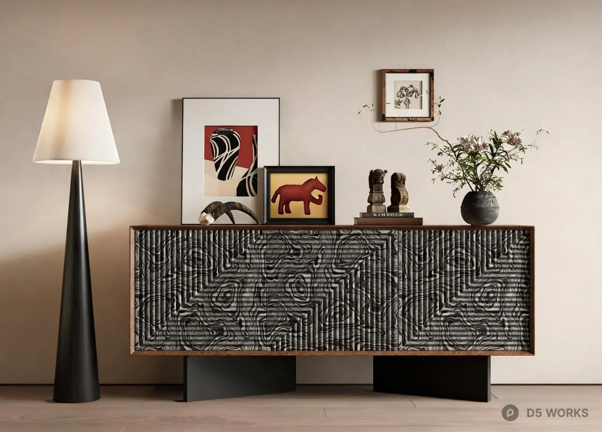 Geometric Patterned Wood TV Cabinet 3d model - Image 1