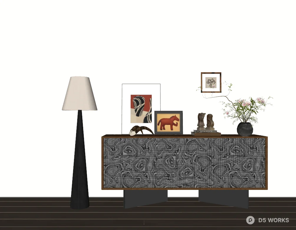Geometric Patterned Wood TV Cabinet 3d model thumbnail 2