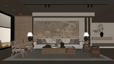 Minimalist Living Room with Art Wall 3d model