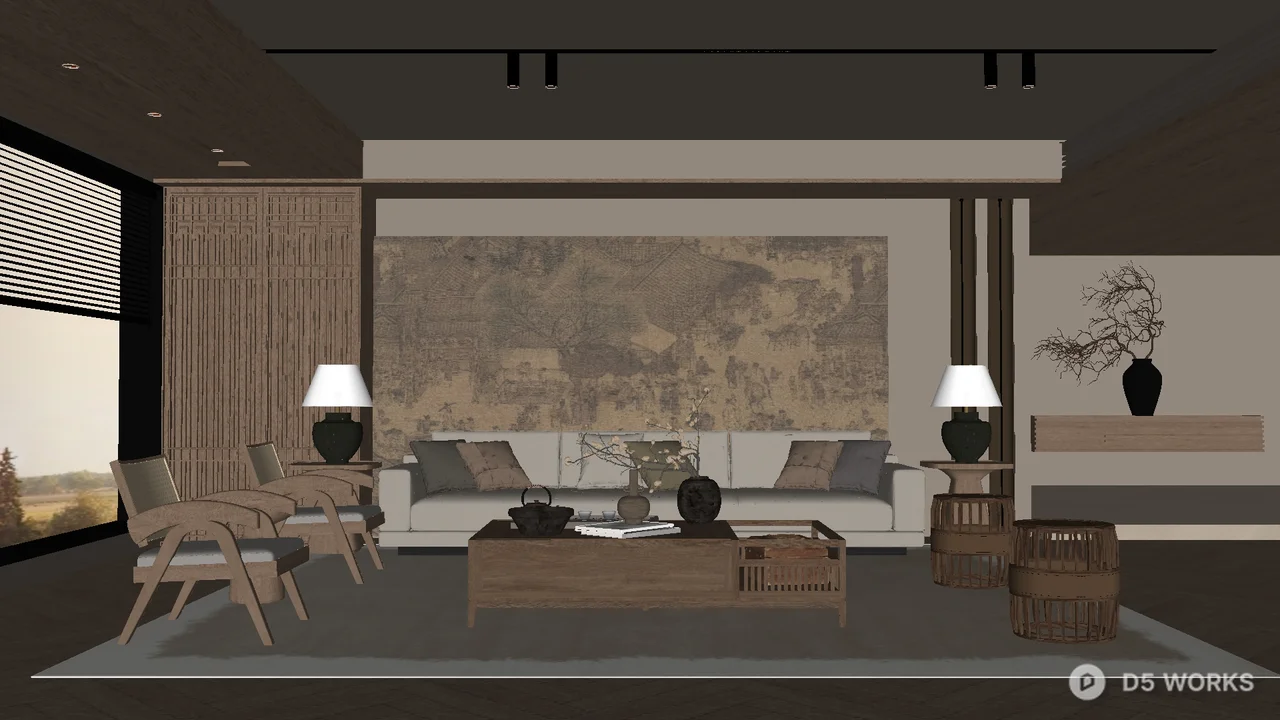Minimalist Living Room with Art Wall 3d model - Image 1