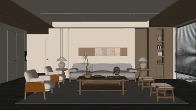 Modern Minimalist Living Room with Neutral Tones 3d model