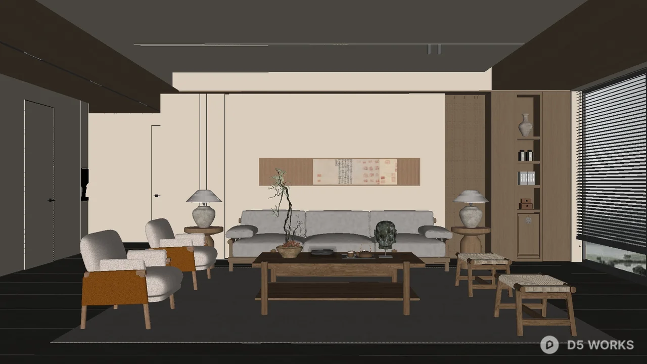 Modern Minimalist Living Room with Neutral Tones 3d model - Image 1