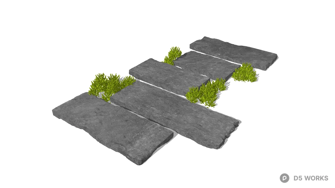 Stone Slab Stepping Stones With Greenery 3d model - Image 1