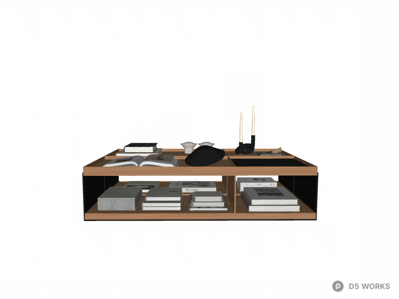 Minimalist Japandi Oak Coffee Table with Decor 3d model thumbnail 2