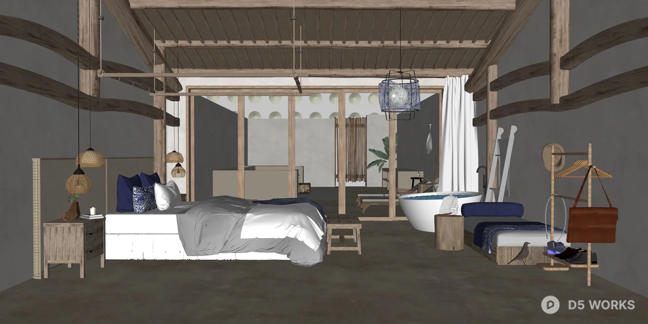 Rustic Wabi-Sabi Eco-Resort Bedroom Suite 3d model thumbnail 2