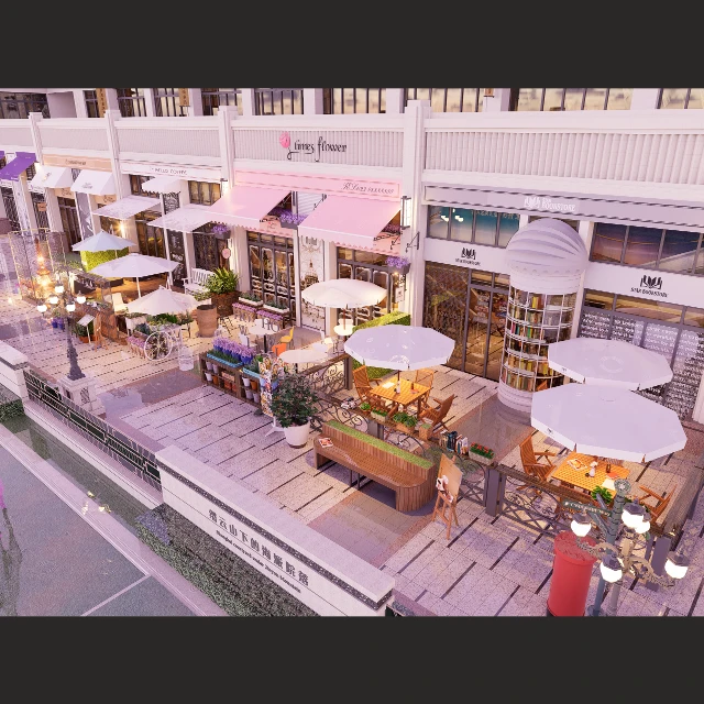 European Style Outdoor Commercial Street Scene 3d model