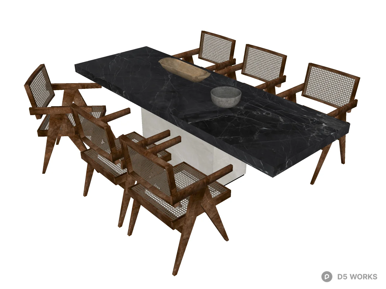 Modern Mid-Century Dining Set 3d model thumbnail 2