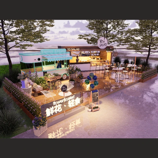 Modern Outdoor Pop-up Flower Shop and Cafe 3d model