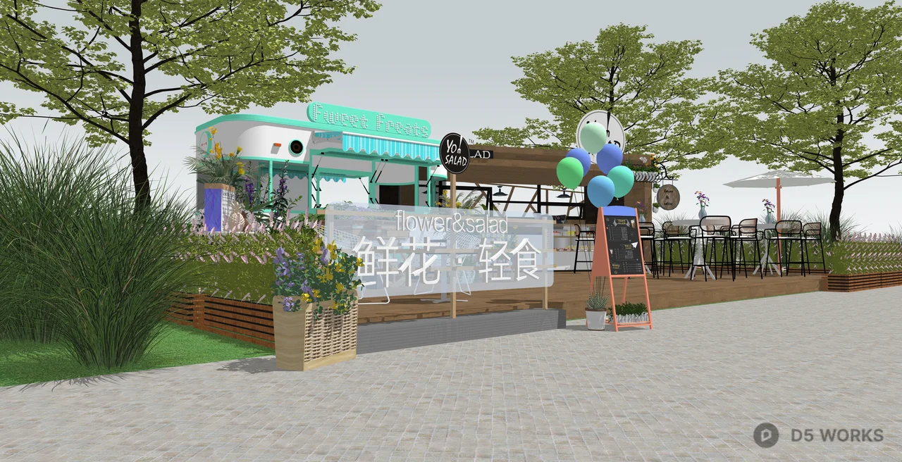 Modern Outdoor Pop-up Flower Shop and Cafe 3d model thumbnail 2