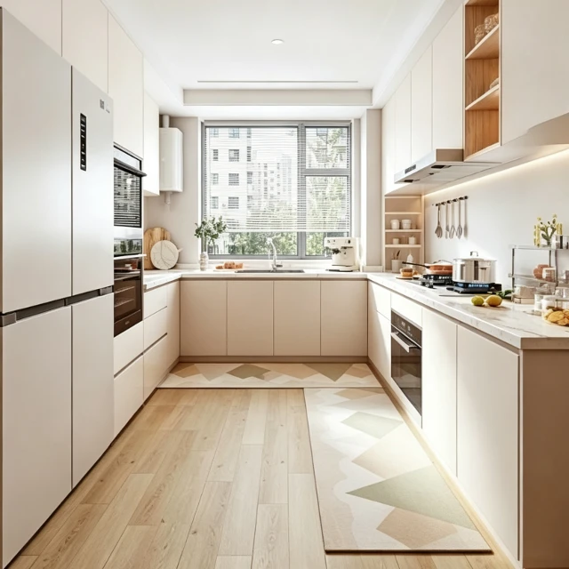 Modern Minimalist Galley Kitchen Interior Scene 3d model