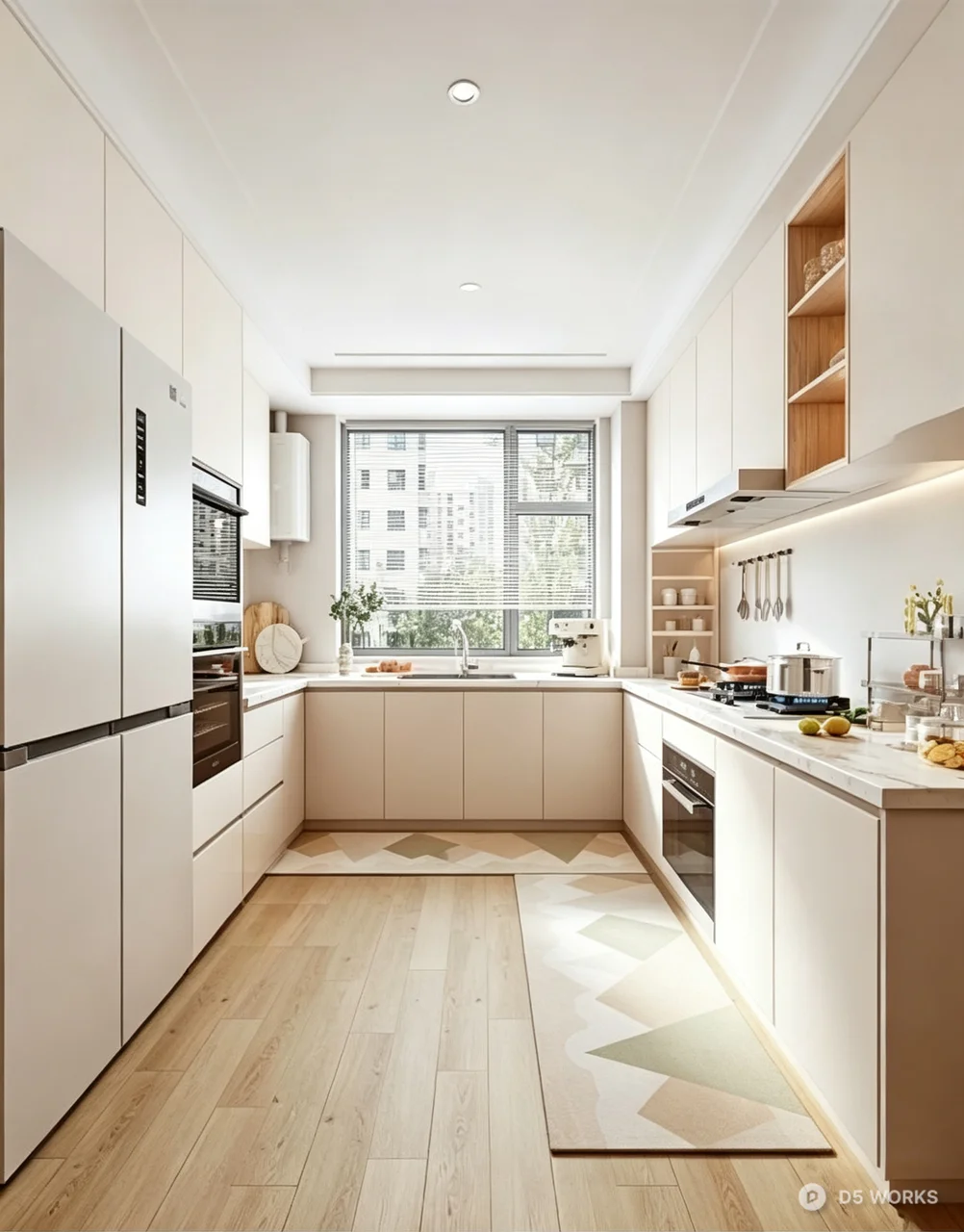 Modern Minimalist Galley Kitchen Interior Scene 3d model - Image 1