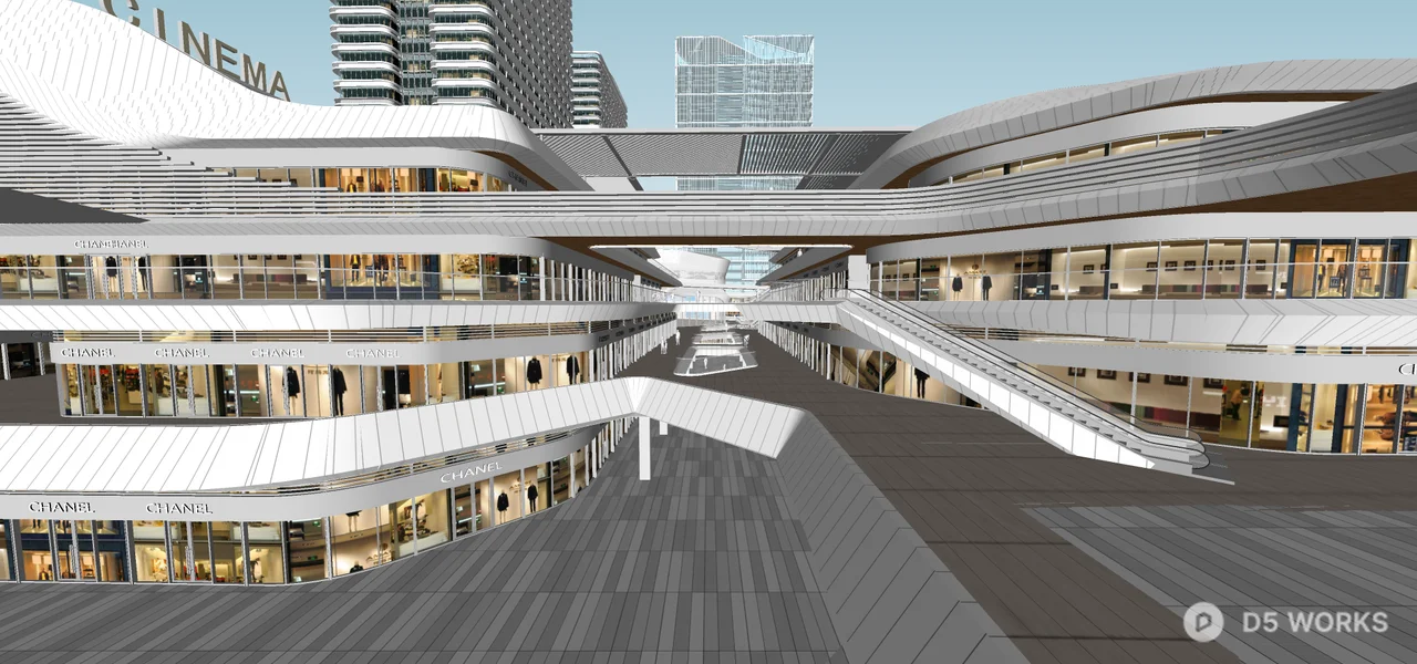 Modern Multi Level Mall Interior 3d model thumbnail 2