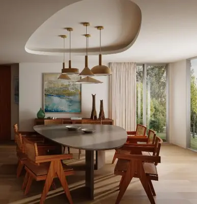 Modern Minimalist Dining Room With Warm Lighting 3d model