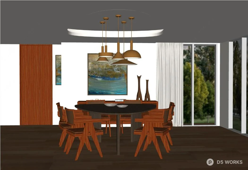 Modern Minimalist Dining Room With Warm Lighting 3d model thumbnail 2