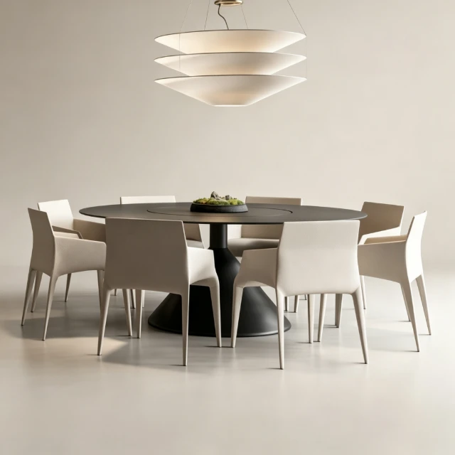 Modern Minimalist Round Dining Set with Tiered Pendant 3d model