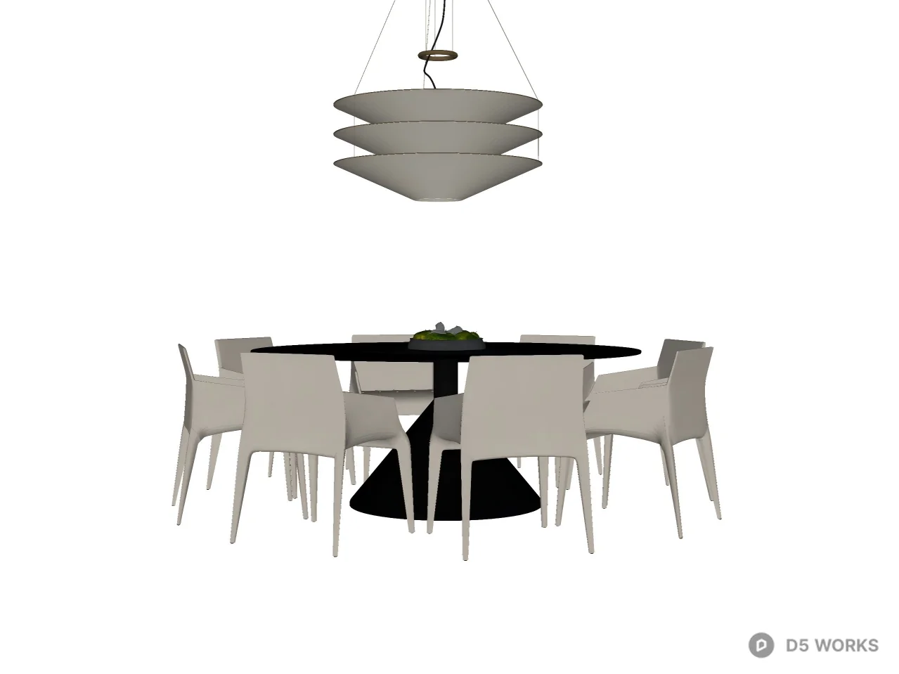 Modern Minimalist Round Dining Set with Tiered Pendant 3d model thumbnail 2