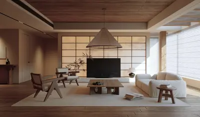 Japandi Style Living Room With Warm Atmosphere 3d model