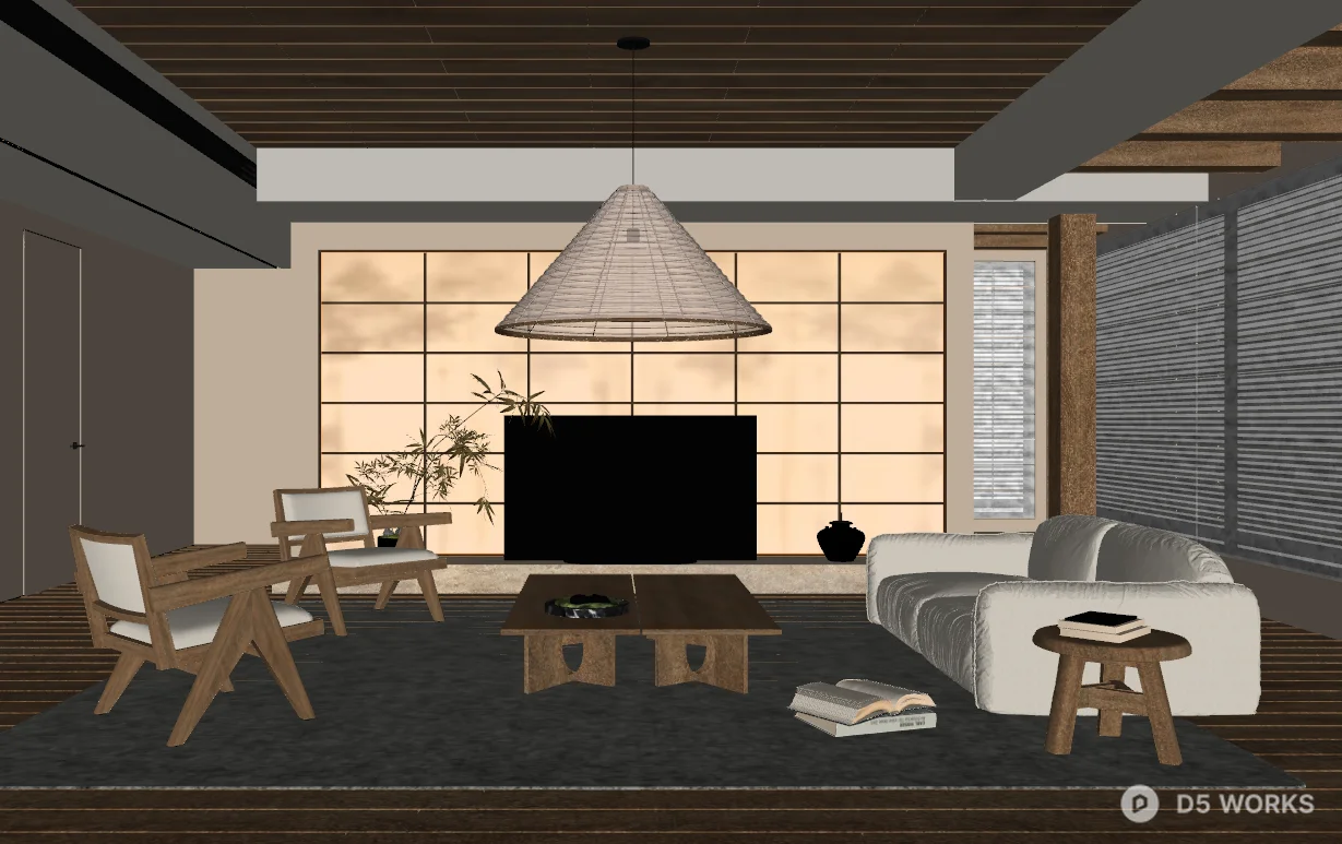 Japandi Style Living Room With Warm Atmosphere 3d model thumbnail 2