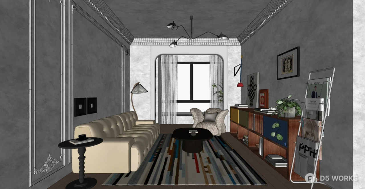Minimalist Living Room with Colorful Rug 3d model thumbnail 2