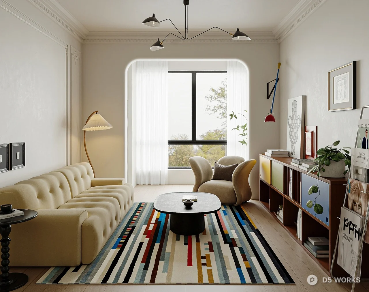 Minimalist Living Room with Colorful Rug 3d model - Image 1