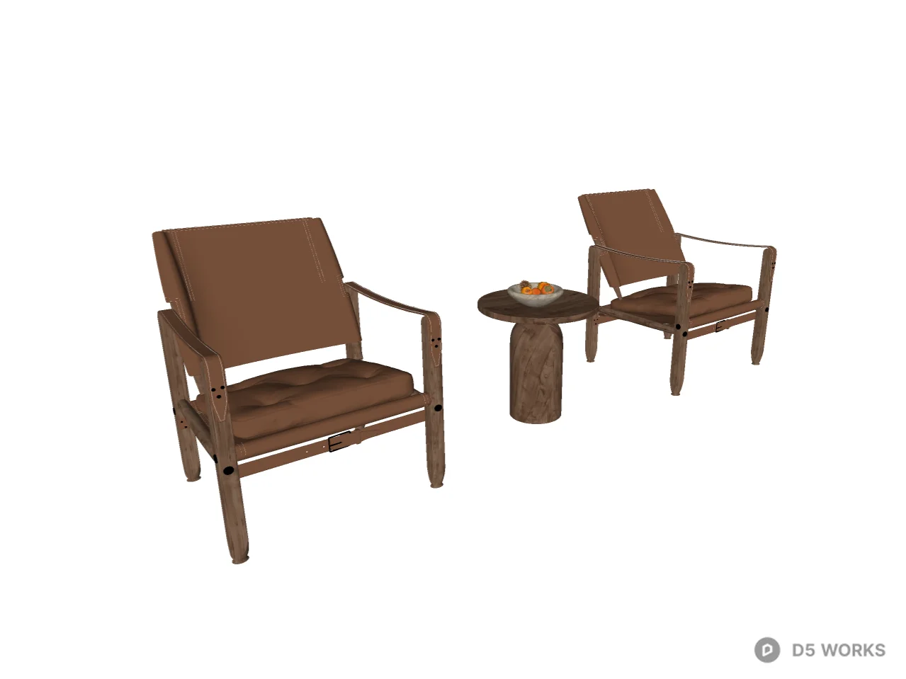 Mid-Century Modern Leather and Wood Safari Lounge Chairs 3d model thumbnail 2