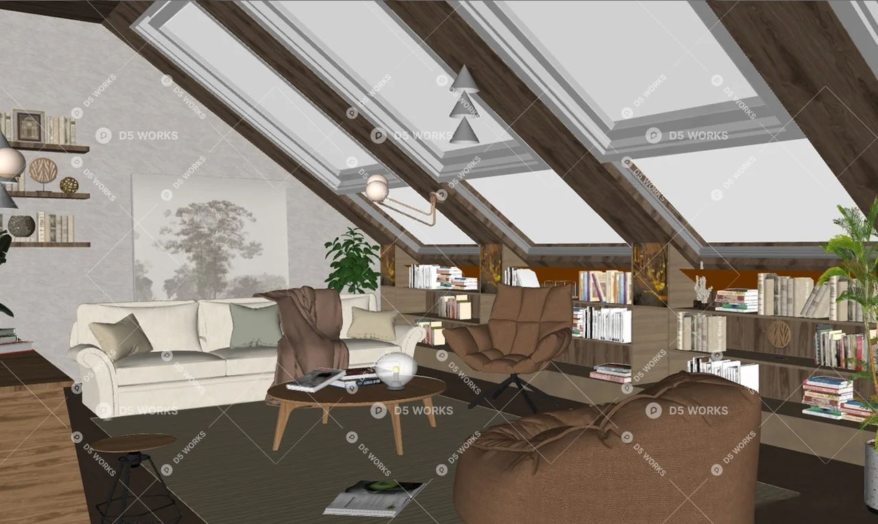 Attic Living Room 3d model thumbnail 2