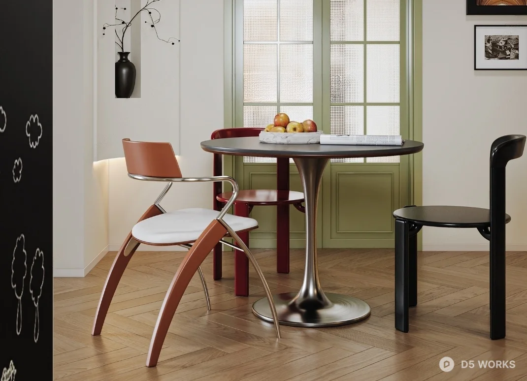 Eclectic Dining Corner With Mixed Chairs 3d model - Image 1