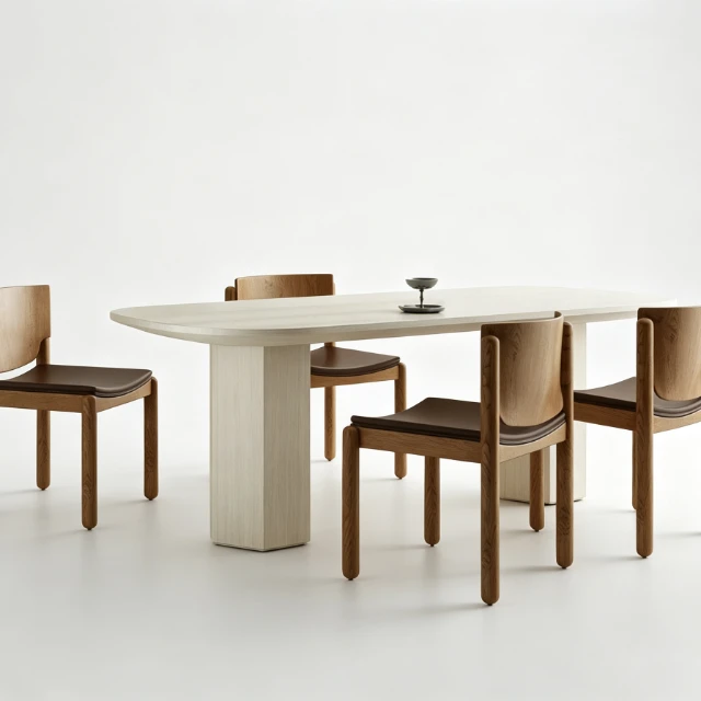 Minimalist Japandi Wooden Dining Set 3d model
