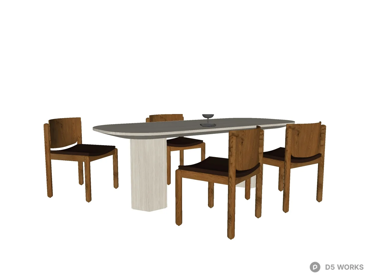 Minimalist Japandi Wooden Dining Set 3d model thumbnail 2