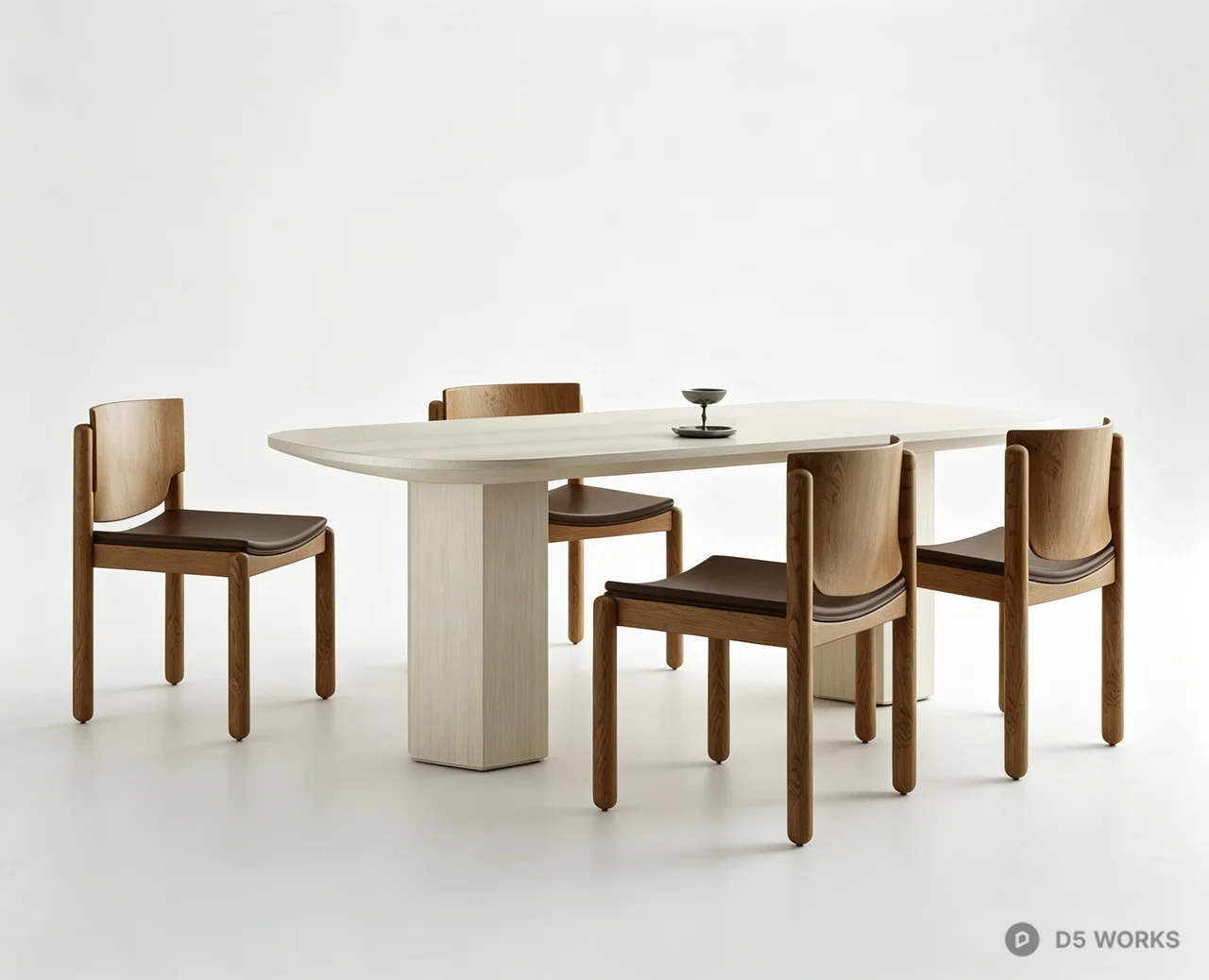 Minimalist Japandi Wooden Dining Set 3d model - Image 1