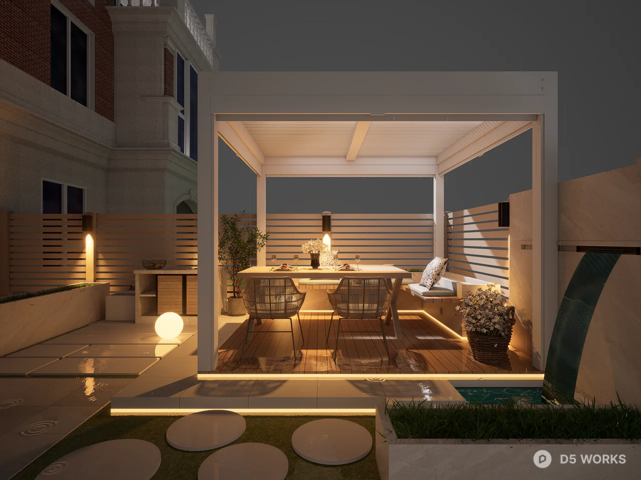 Modern Minimalist Outdoor Patio Dining Set 3d model - Image 1