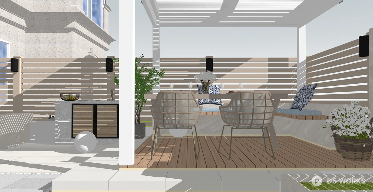 Modern Minimalist Outdoor Patio Dining Set 3d model thumbnail 2