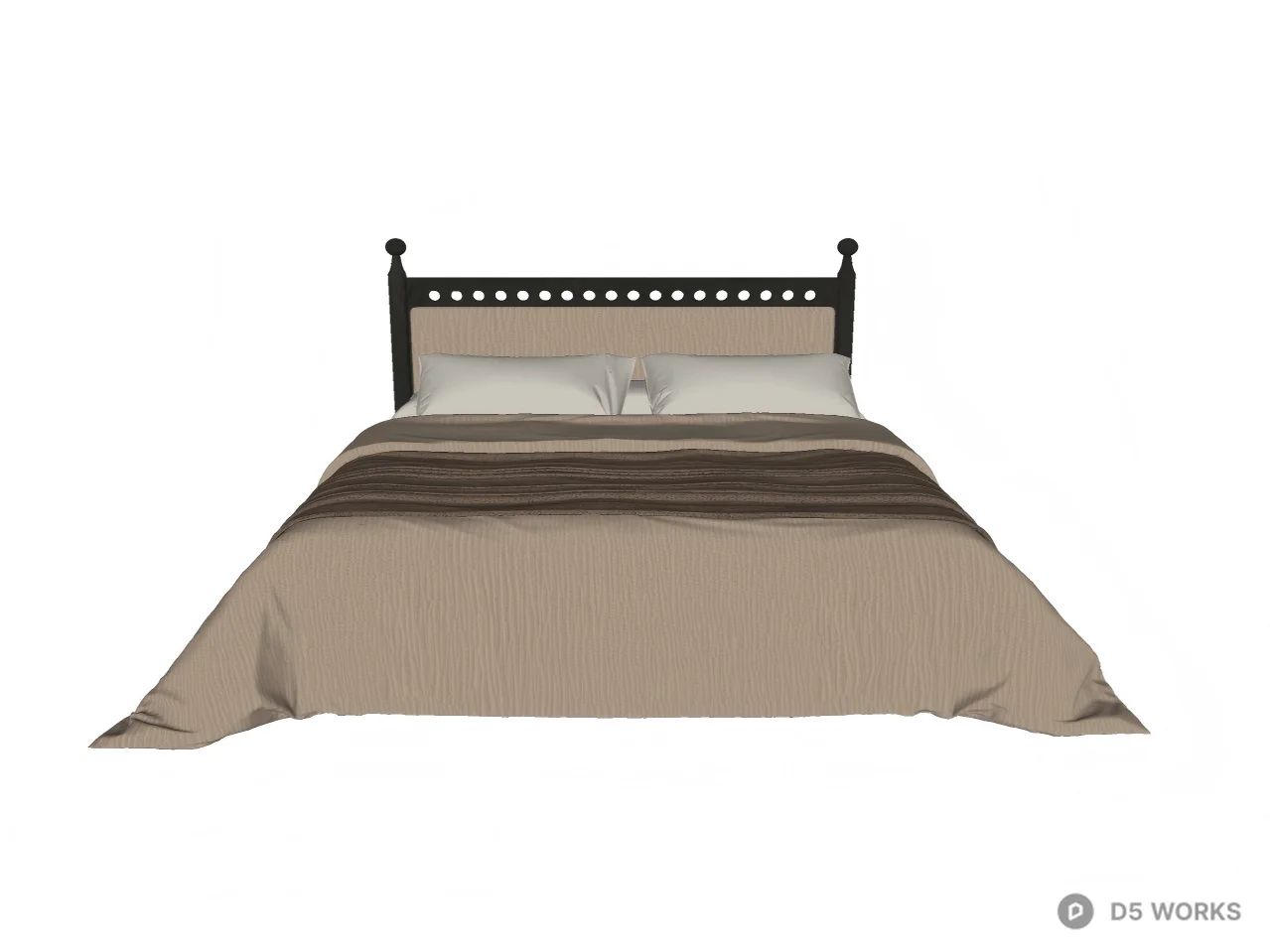 Rustic Dark Wood Bed with Textured Linen Bedding 3d model thumbnail 2
