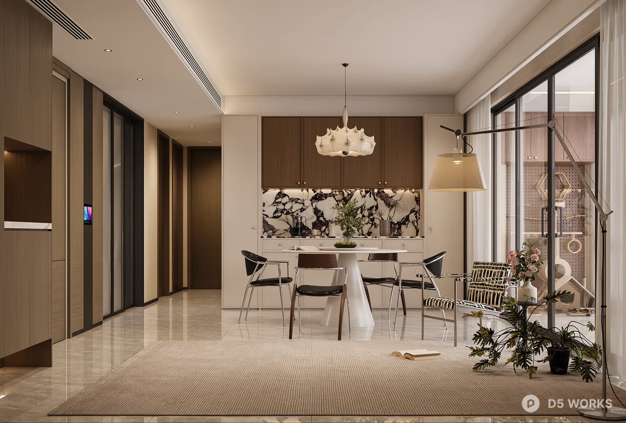 Modern Open Plan Living Dining Space 3d model thumbnail 4