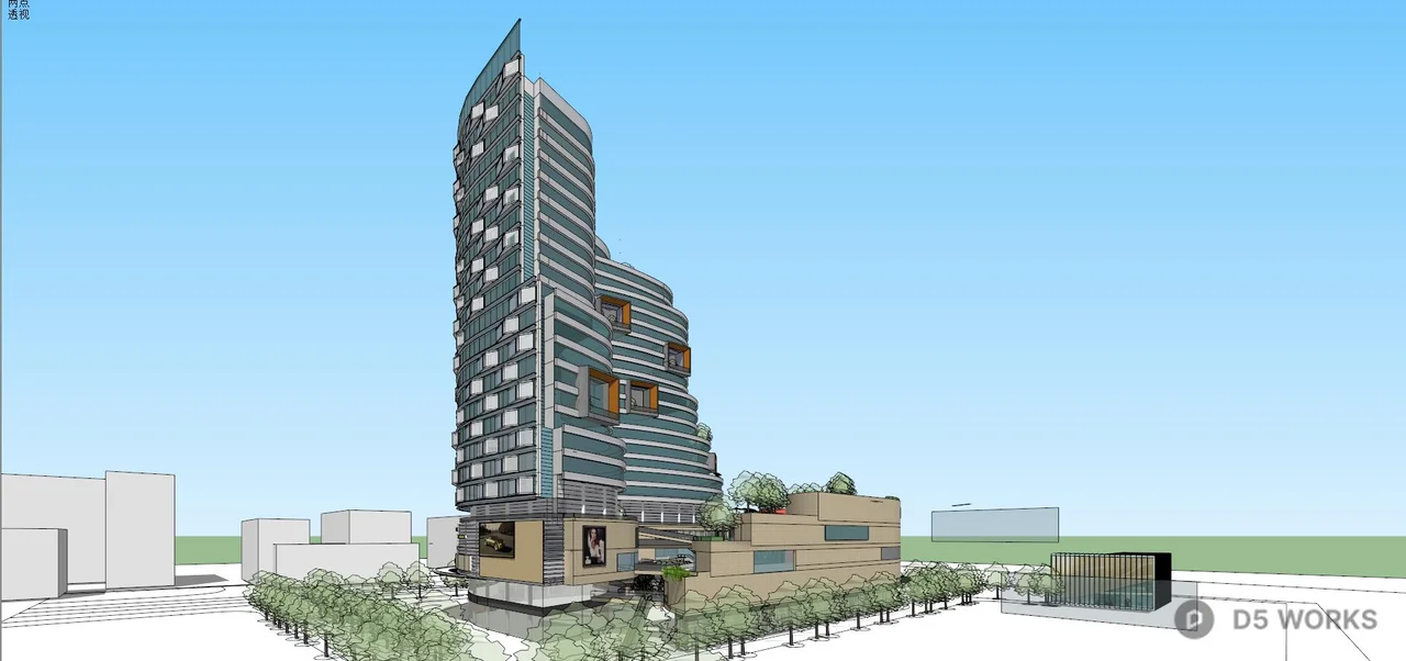 Modern Commercial Complex With Curved Façade 3d model thumbnail 6