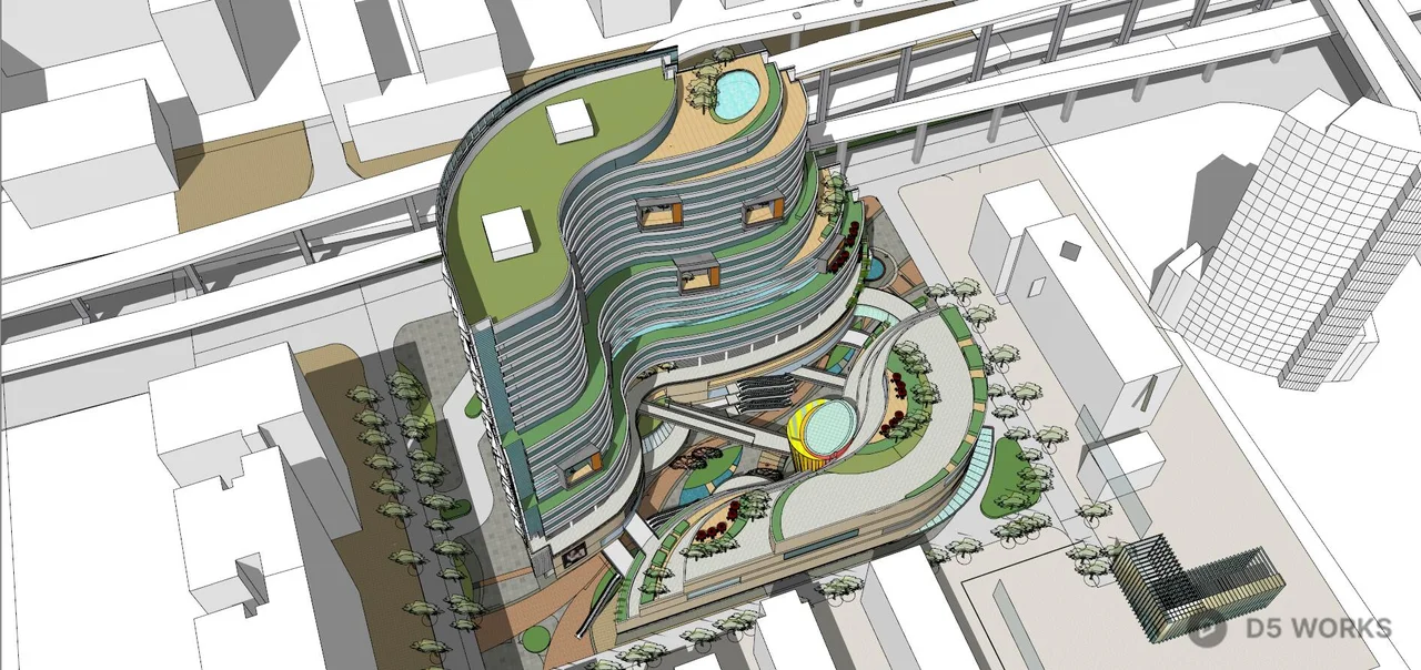 Modern Commercial Complex With Curved Façade 3d model thumbnail 5