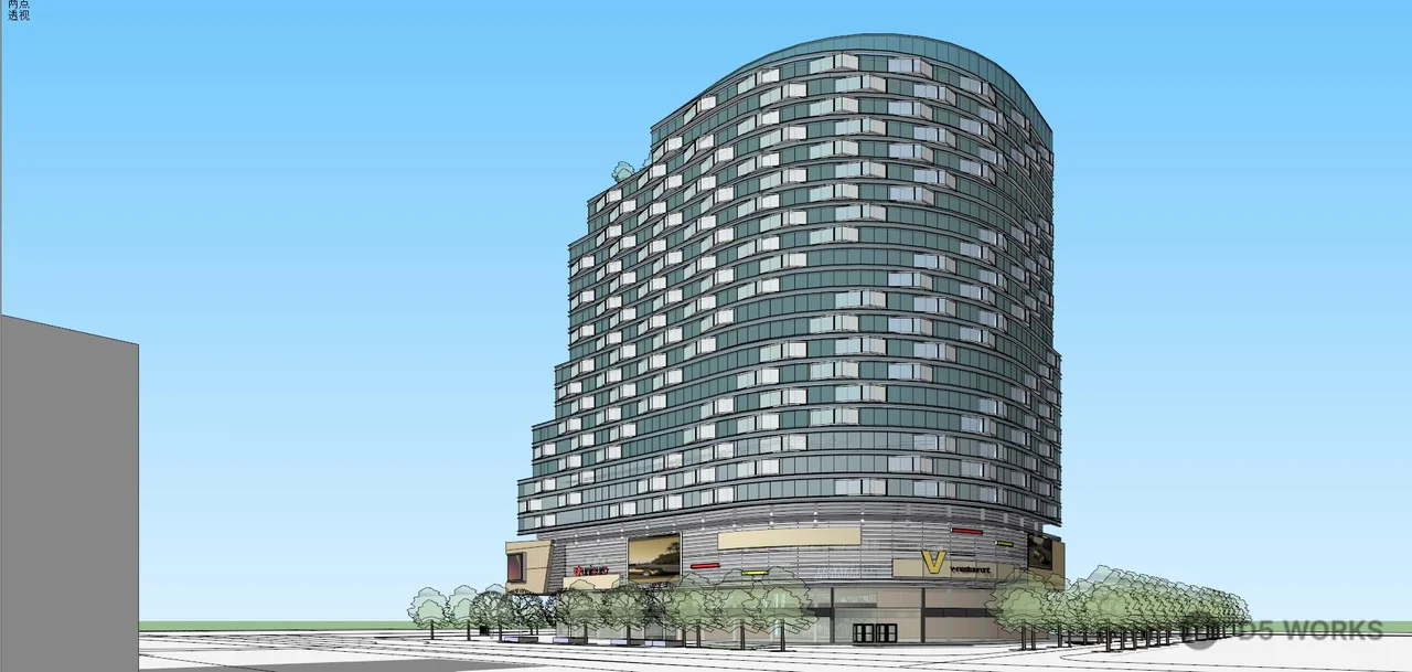 Modern Commercial Complex With Curved Façade 3d model thumbnail 4