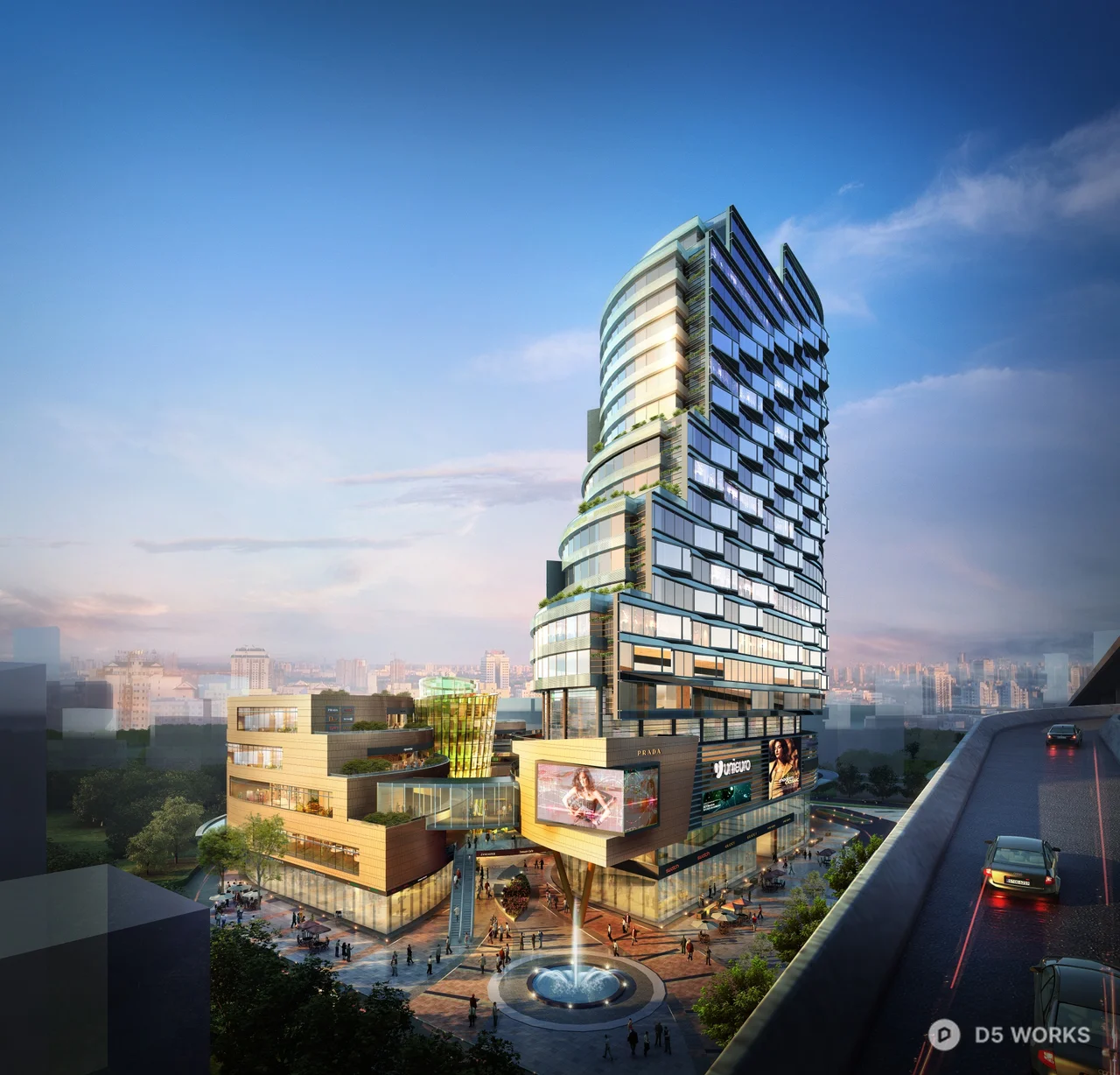 Modern Commercial Complex With Curved Façade 3d model thumbnail 2