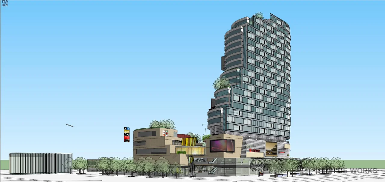 Modern Commercial Complex With Curved Façade 3d model thumbnail 3