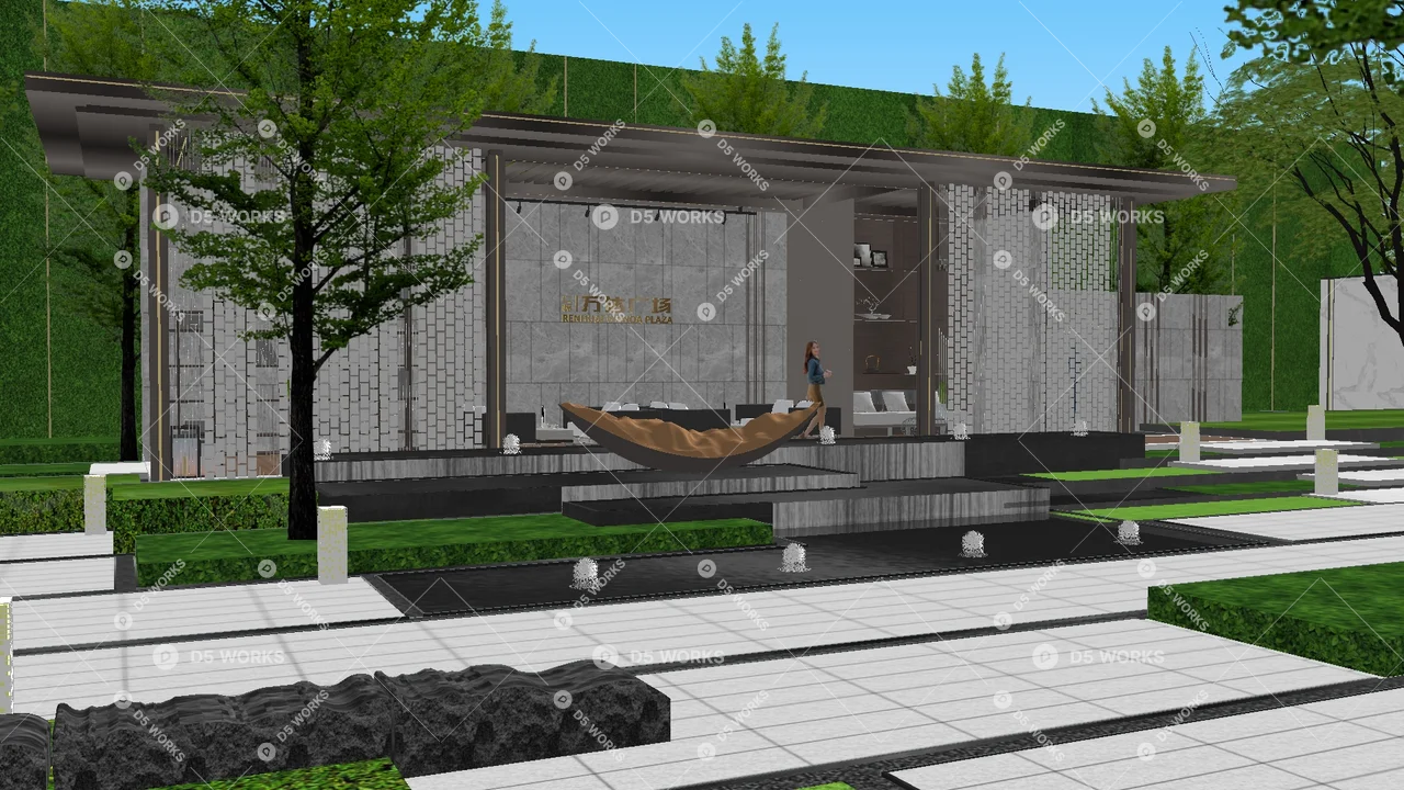 Modern Residential Landscape 3d model thumbnail 3